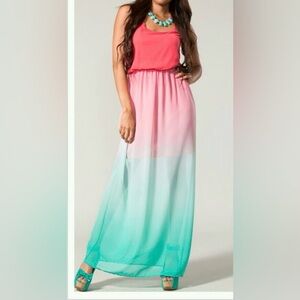 Elegant Pink and Green Ombre Maxi Skirt